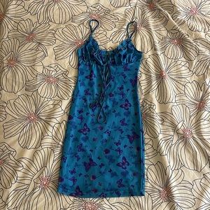 MotelRocks blue butterfly form fitting dress. Size S.